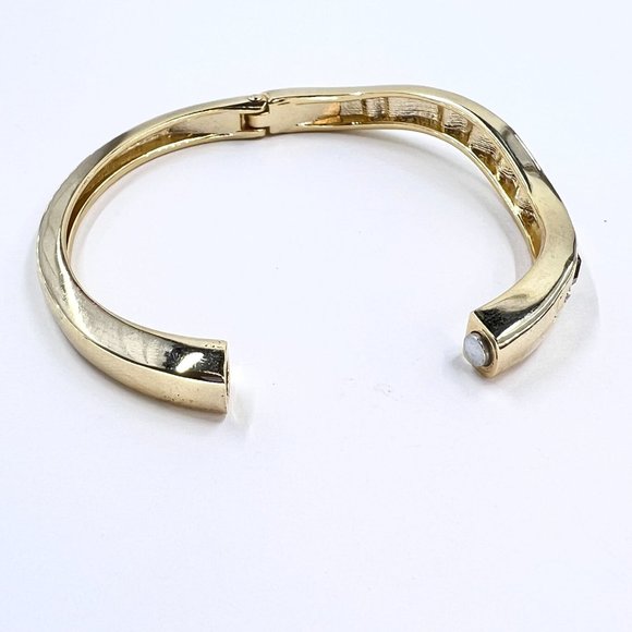 Brown & Clear Gemstone Gold Tone Hinged Cuff Magnetic Closure Bracelet - Picture 3 of 6